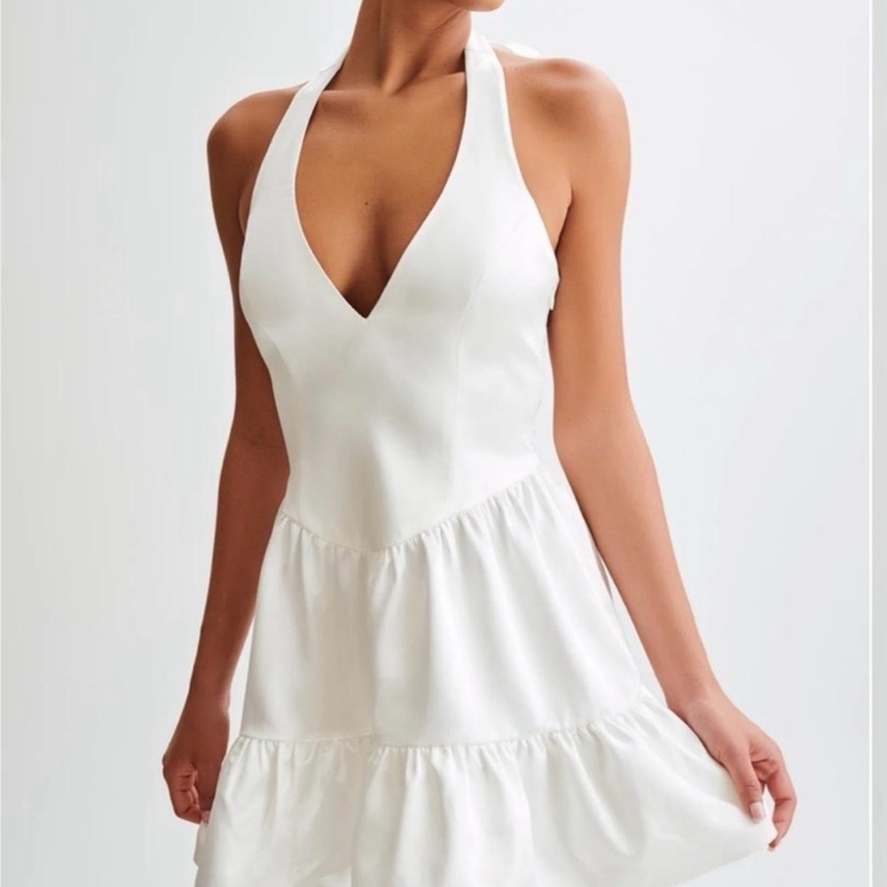 Meshki Size M White Halter Tie Dress - Cocktail, Bridal, Comfy!